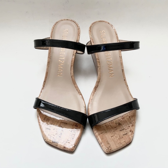 Stuart Weitzman Aleena 50 wedge Black patent leather sandals pumps mules 6.5 - Picture 12 of 13